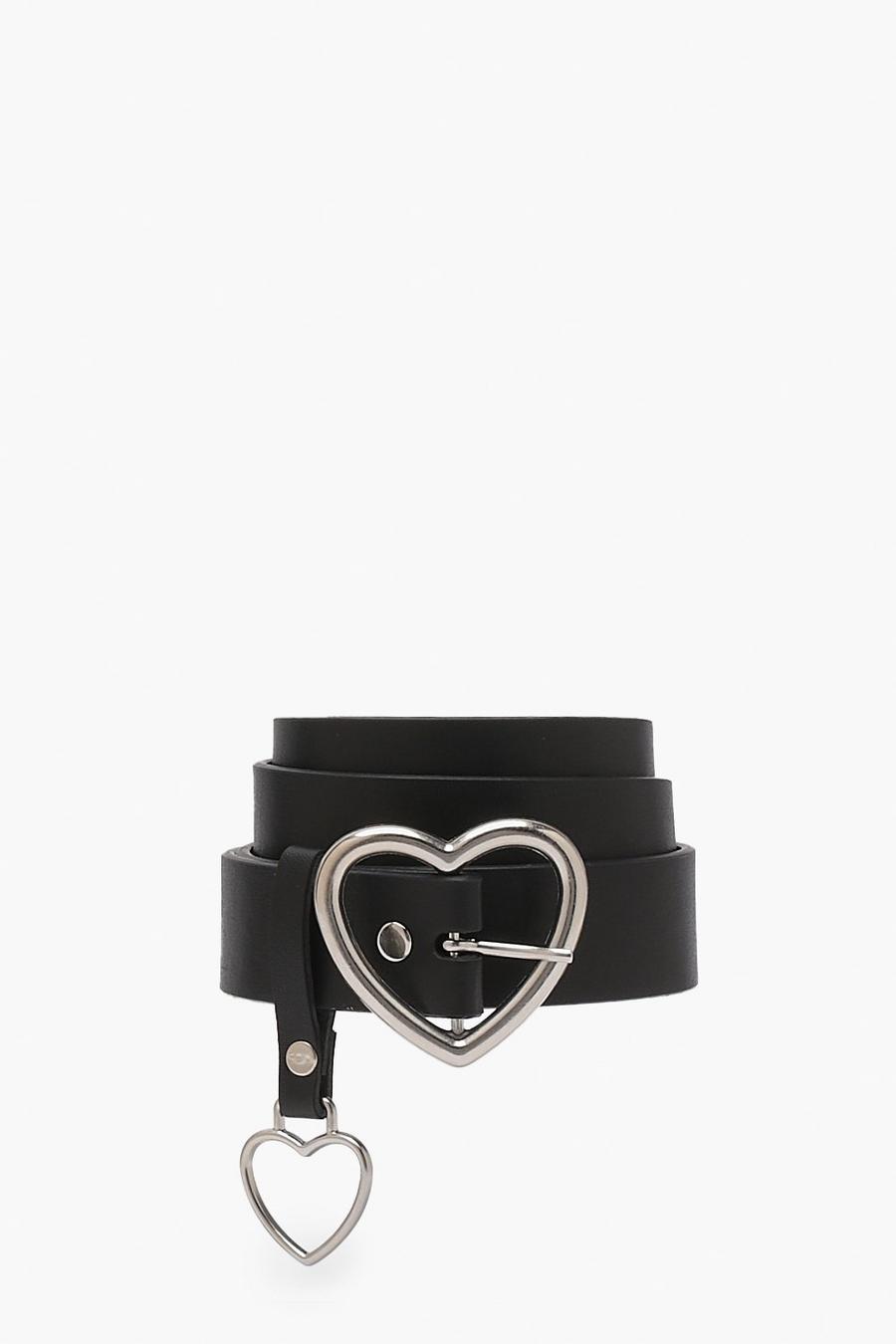 Black noir Heart Buckle And Charm Detail Belt image number 1