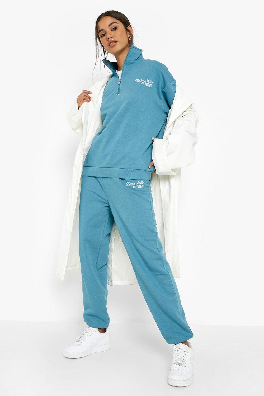 Half Zip Embroidered Sweater Tracksuit boohoo NZ