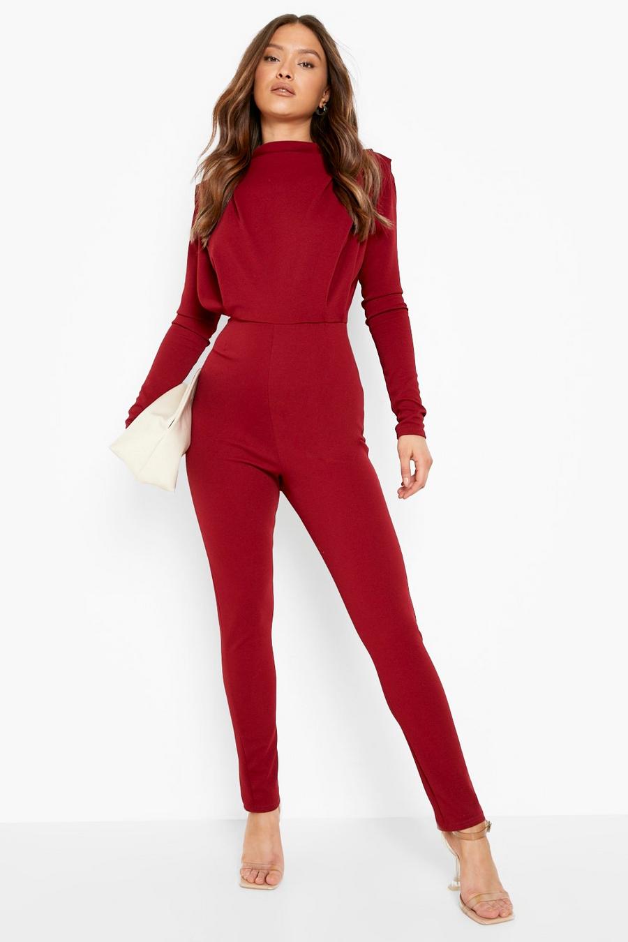 Berry rot High Neck Rouched Jumpsuit