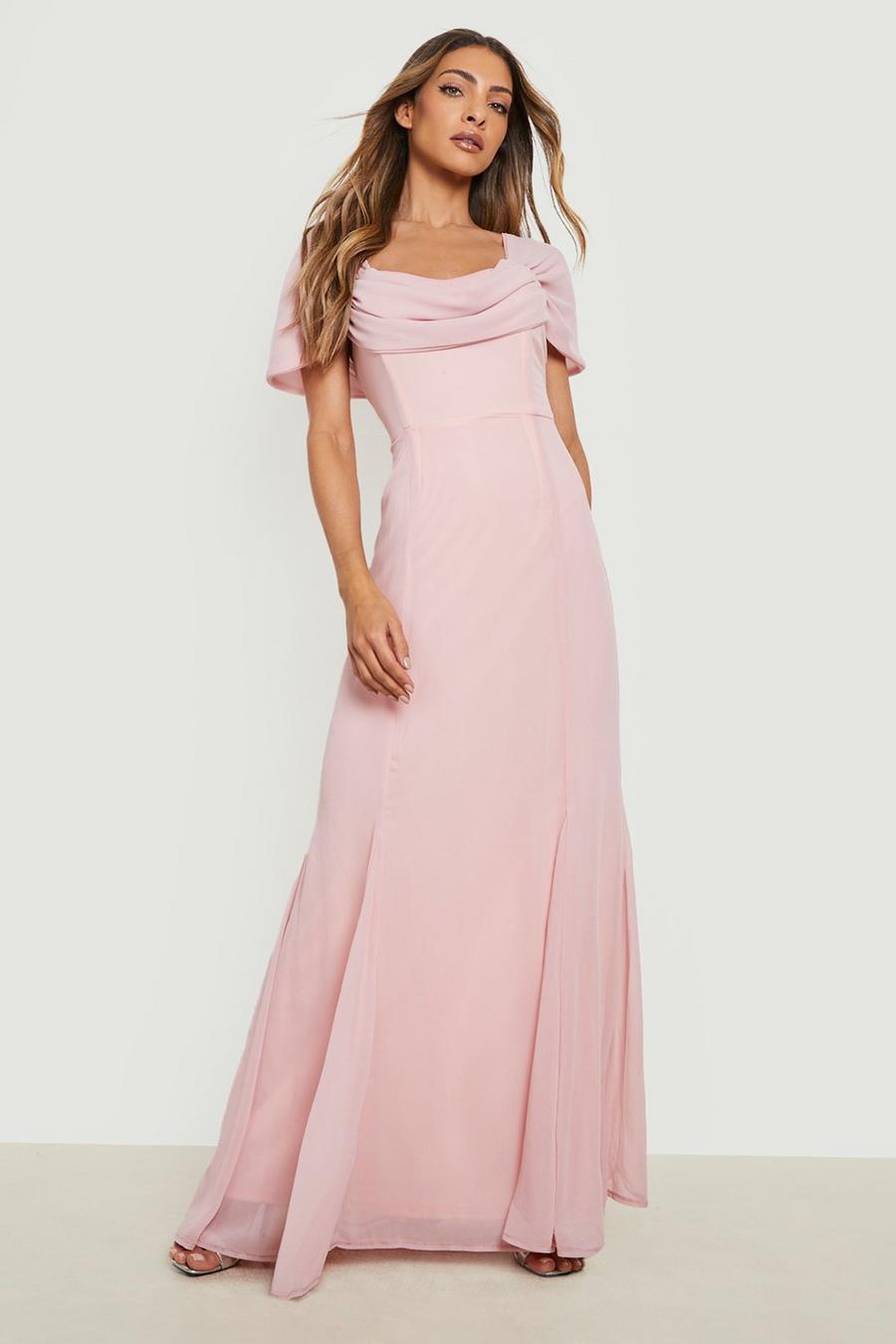 Pink Drape Detail Fishtail Maxi Dress image number 1