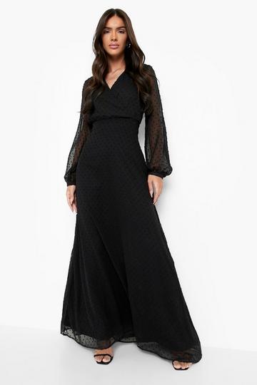 Dobby Wrap Long Sleeve Maxi Dress black