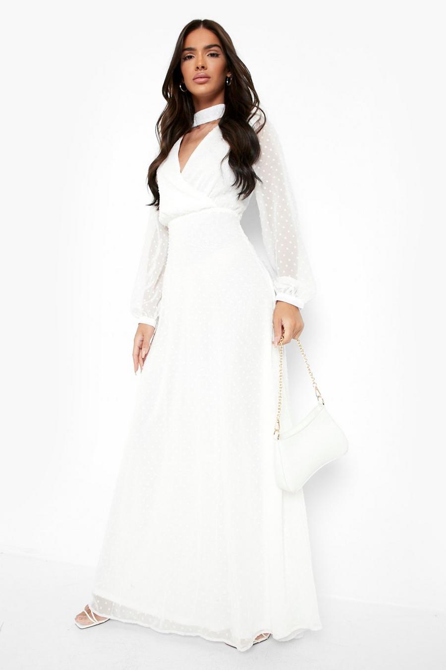 White שמלת מקסי מעטפת מרשת דובי עם שרוולים ארוכים