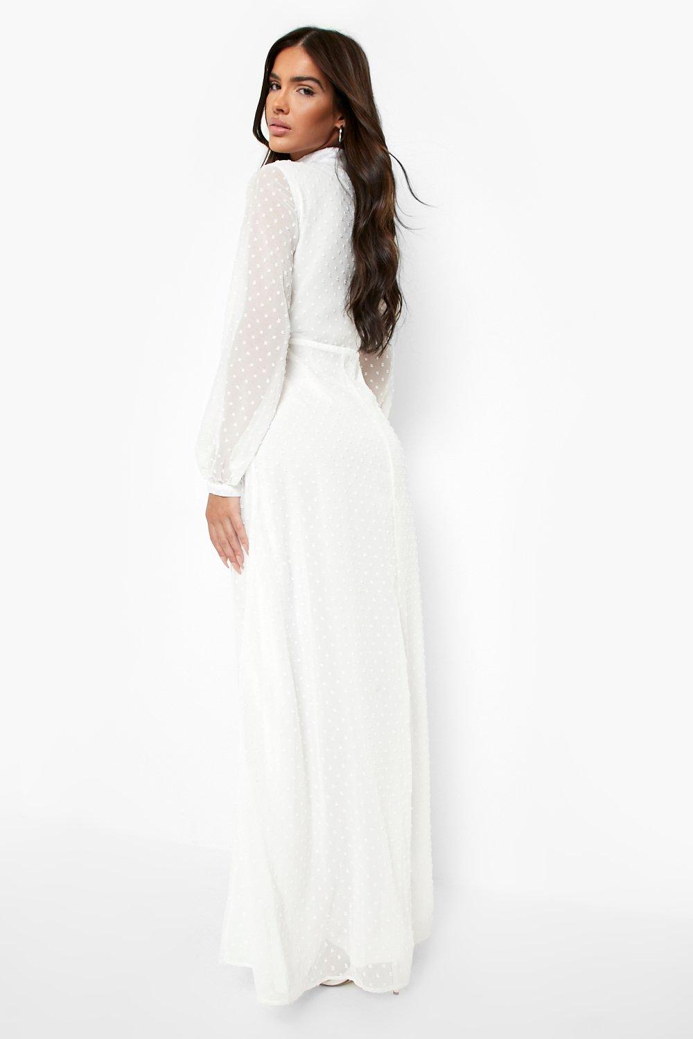 White long sleeve dress best sale with pearls