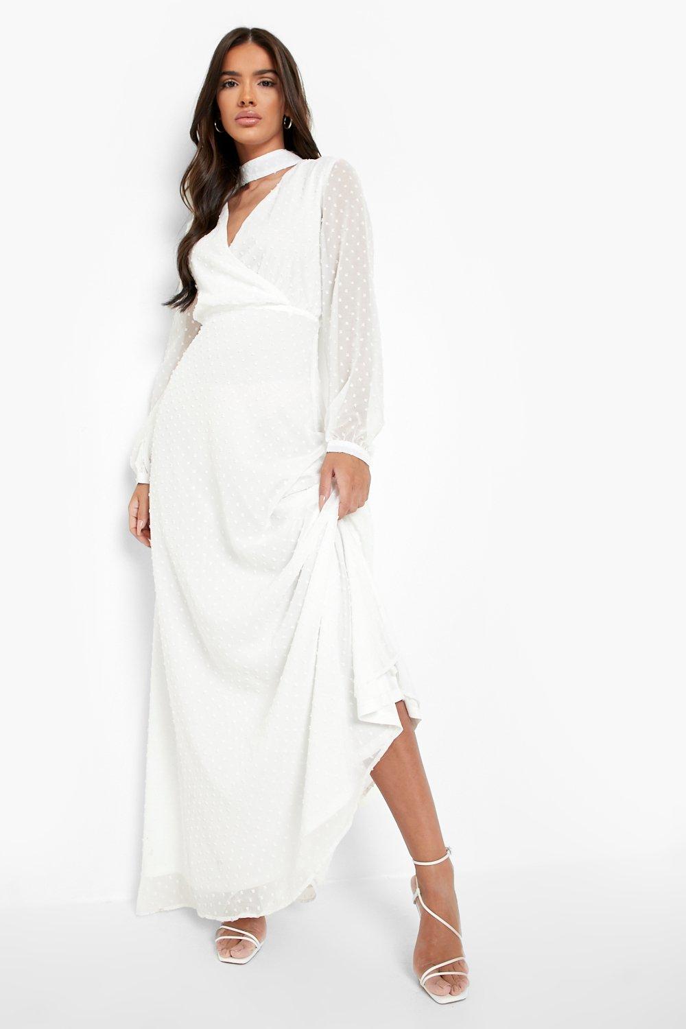 Dobby Wrap Long Sleeve Maxi Dress