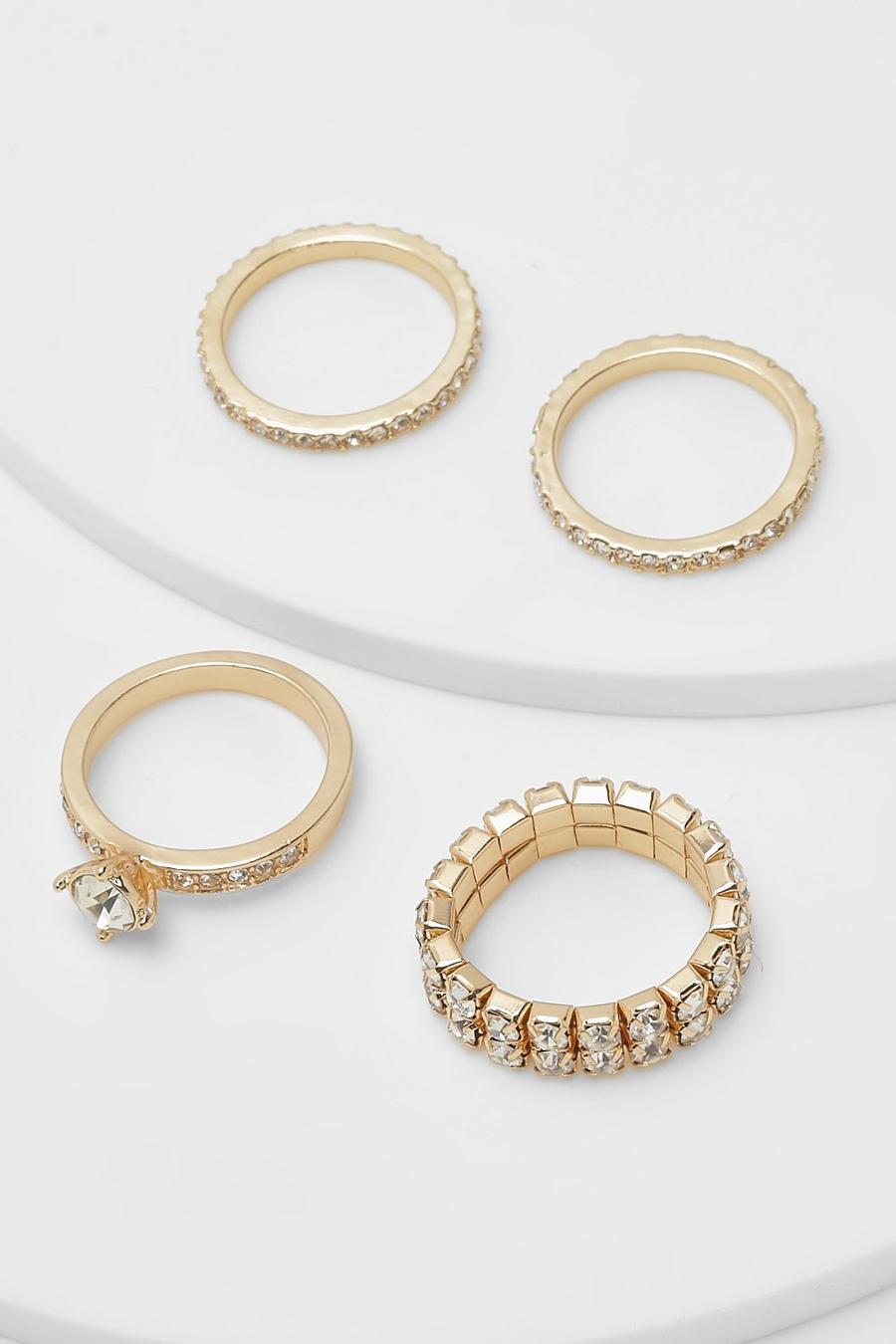 Gold Gouden Ringen Met Steentjes (4 Stuks) image number 1