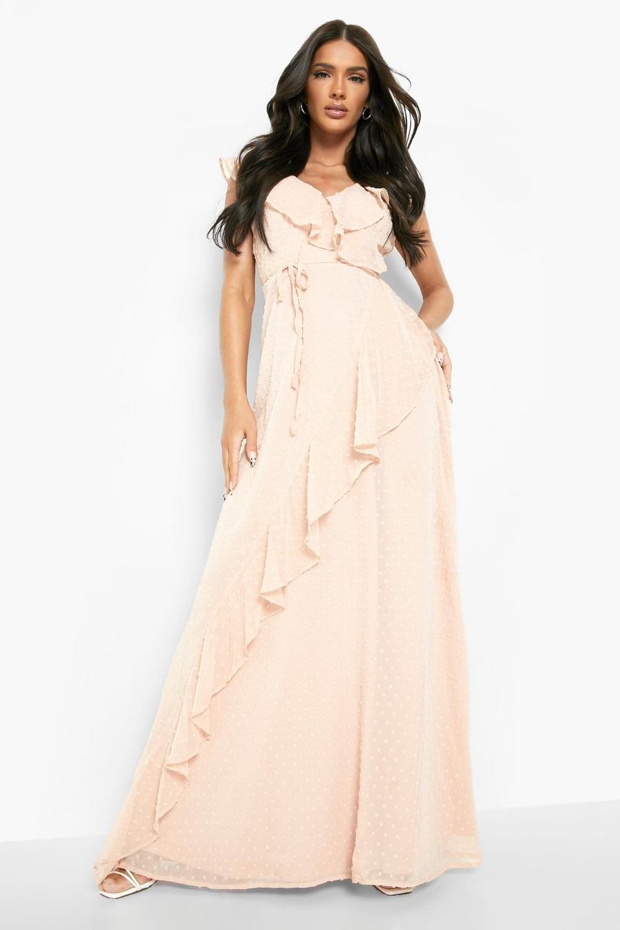 Soft pink Dobby Wrap Ruffle Detail Maxi Dress image number 1