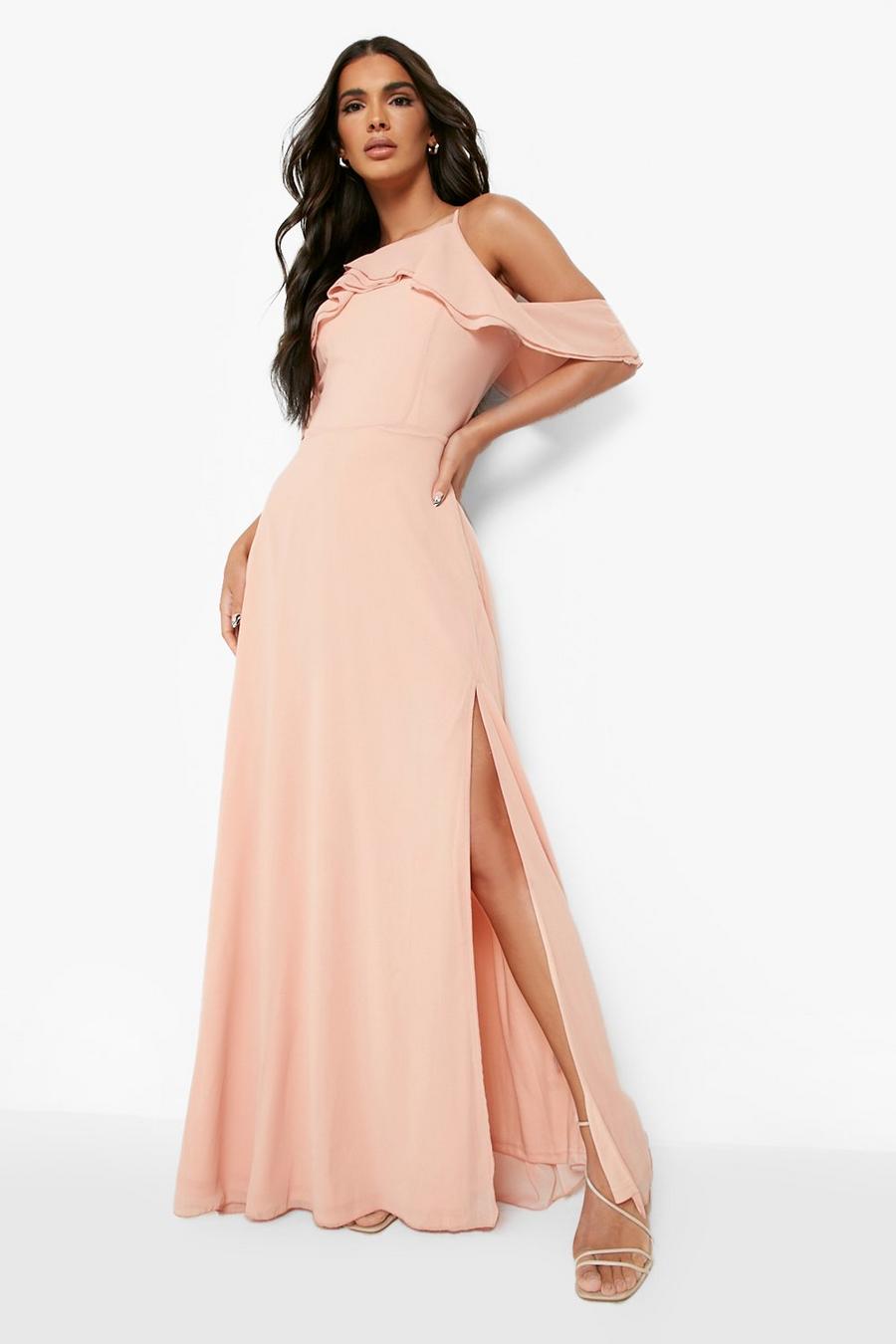 Pink Cold Shoulder Ruffle Maxi Dress image number 1