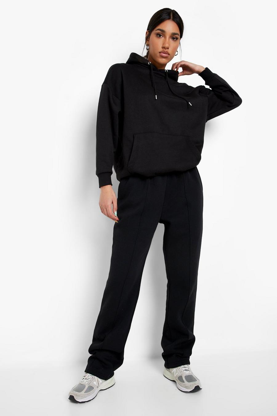 Black Pintuck Straight Leg Slouchy Joggers image number 1