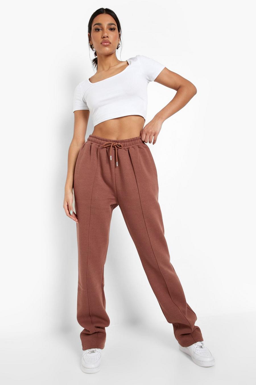 Chocolate Pintuck Straight Leg Slouchy Joggers image number 1