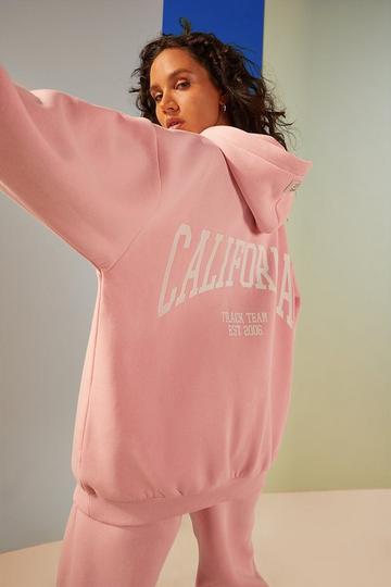 Oversized Slogan Hooded Straight Leg Tracksuit baby pink