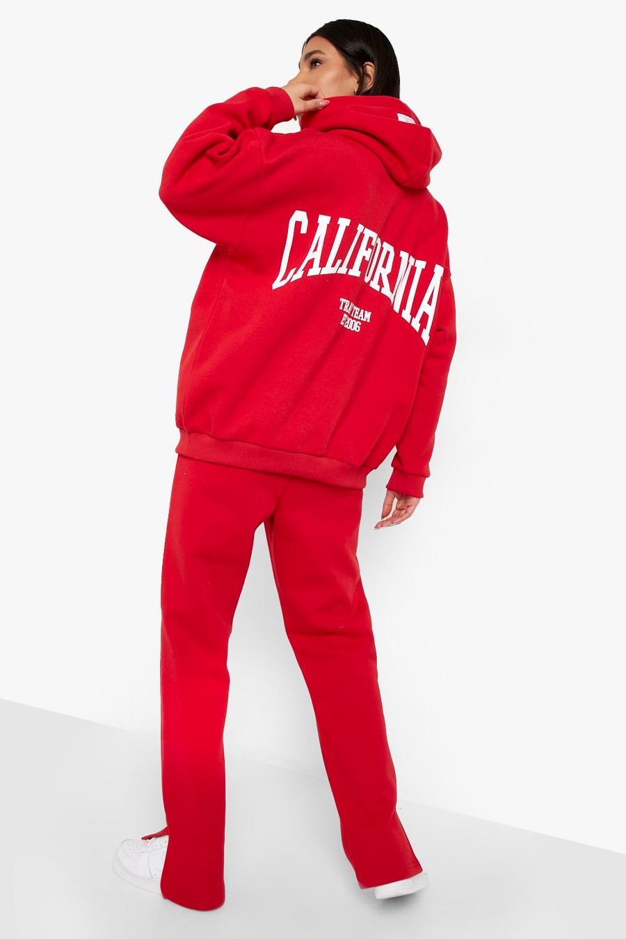 Red Oversized Slogan Hooded Tracksuit image number 1