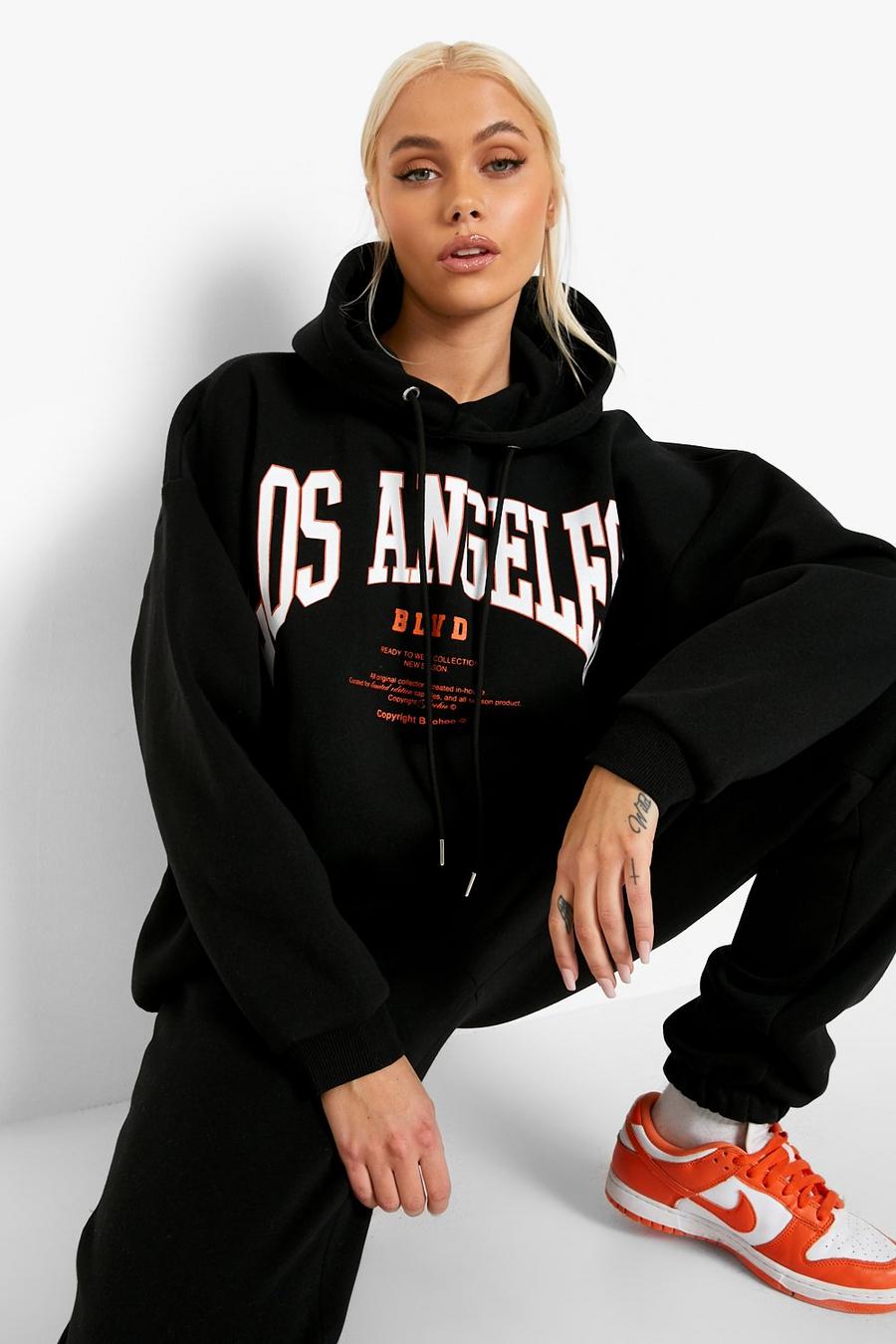 Black Los Angeles Printed Hoodie & Jogger Tracksuit image number 1