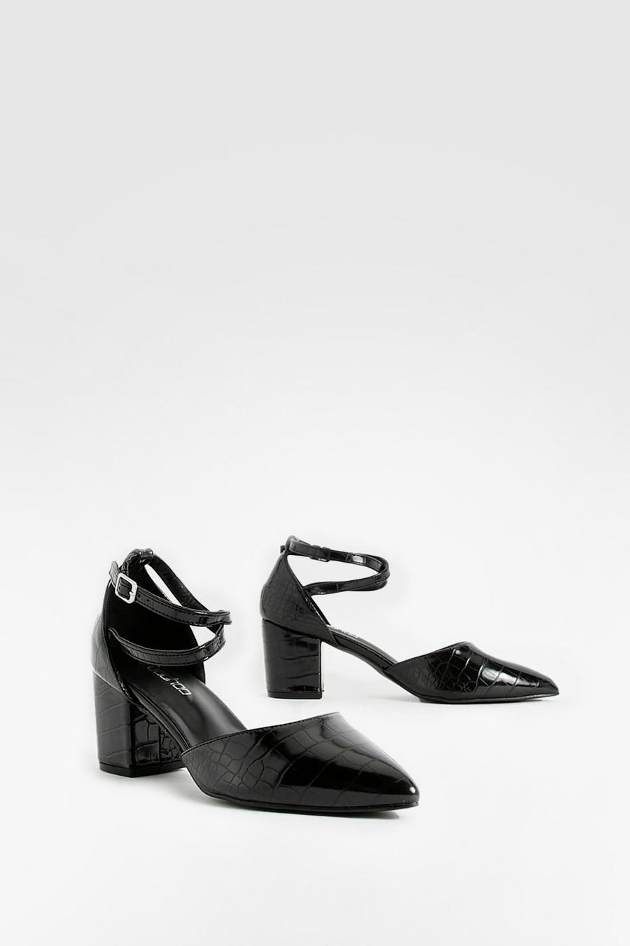 Black schwarz Pointed Low Block Heels 