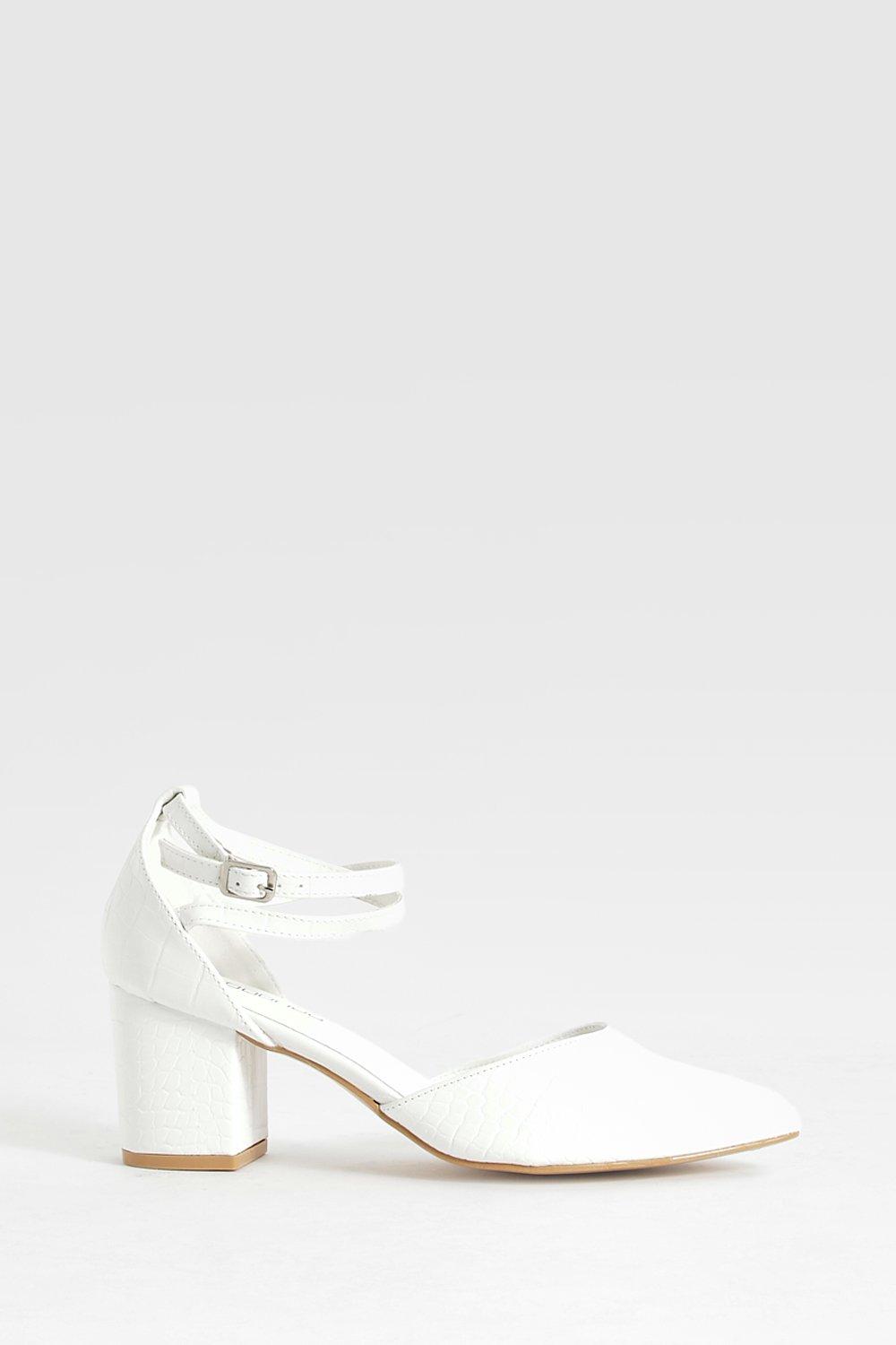 Croc Pointed Low Block Heels boohoo CA