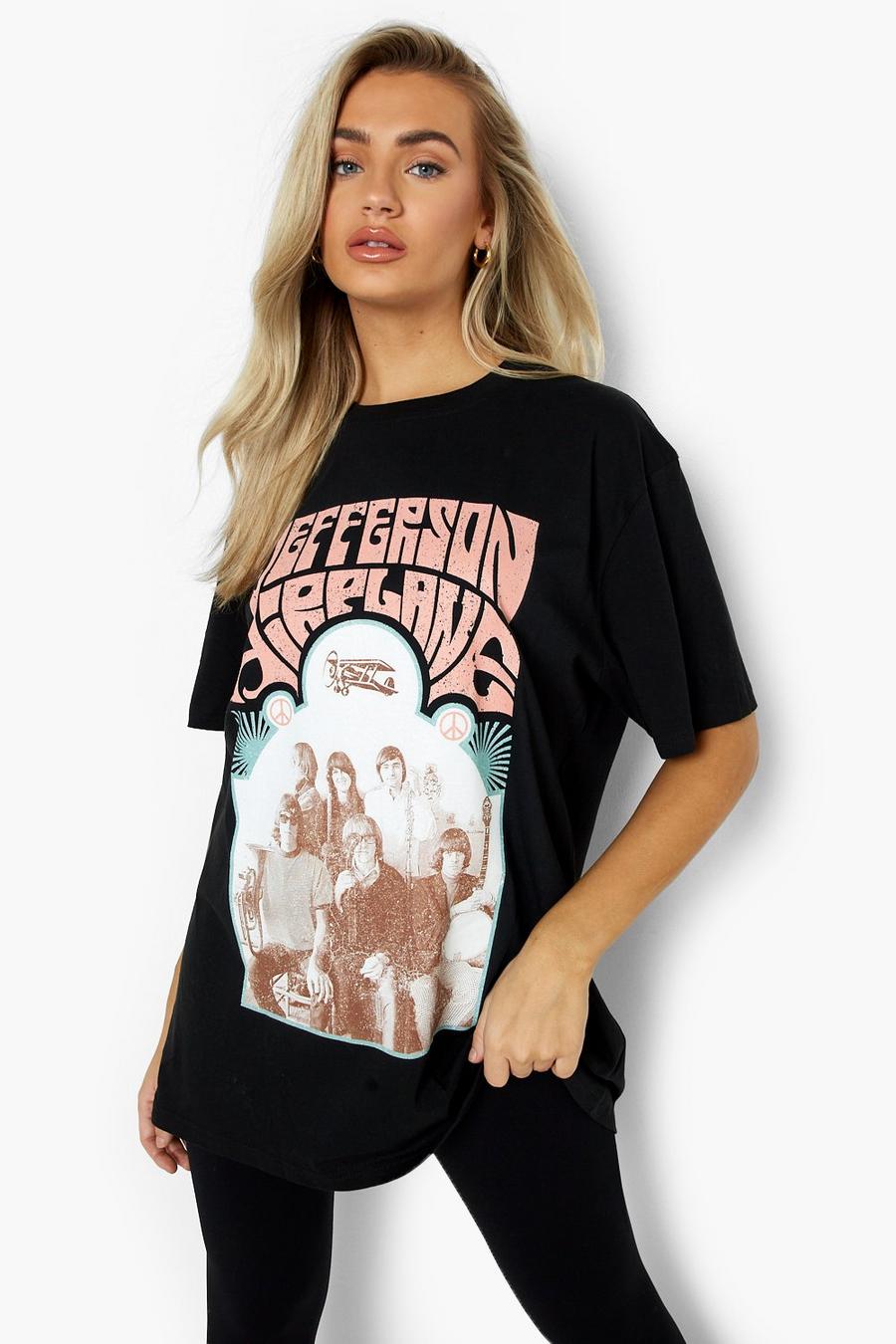 Black Jefferson Airplane License Oversized T-shirt image number 1