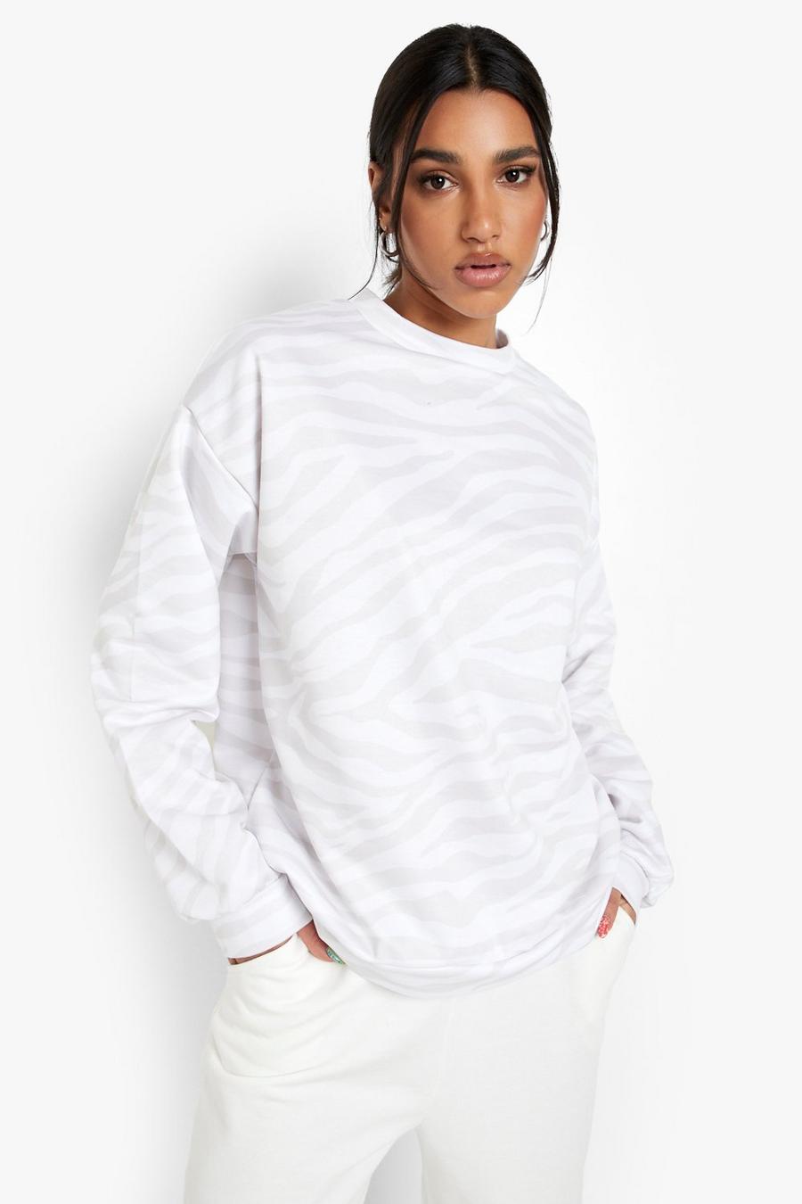 Sand beige Oversize sweatshirt med zebramönster