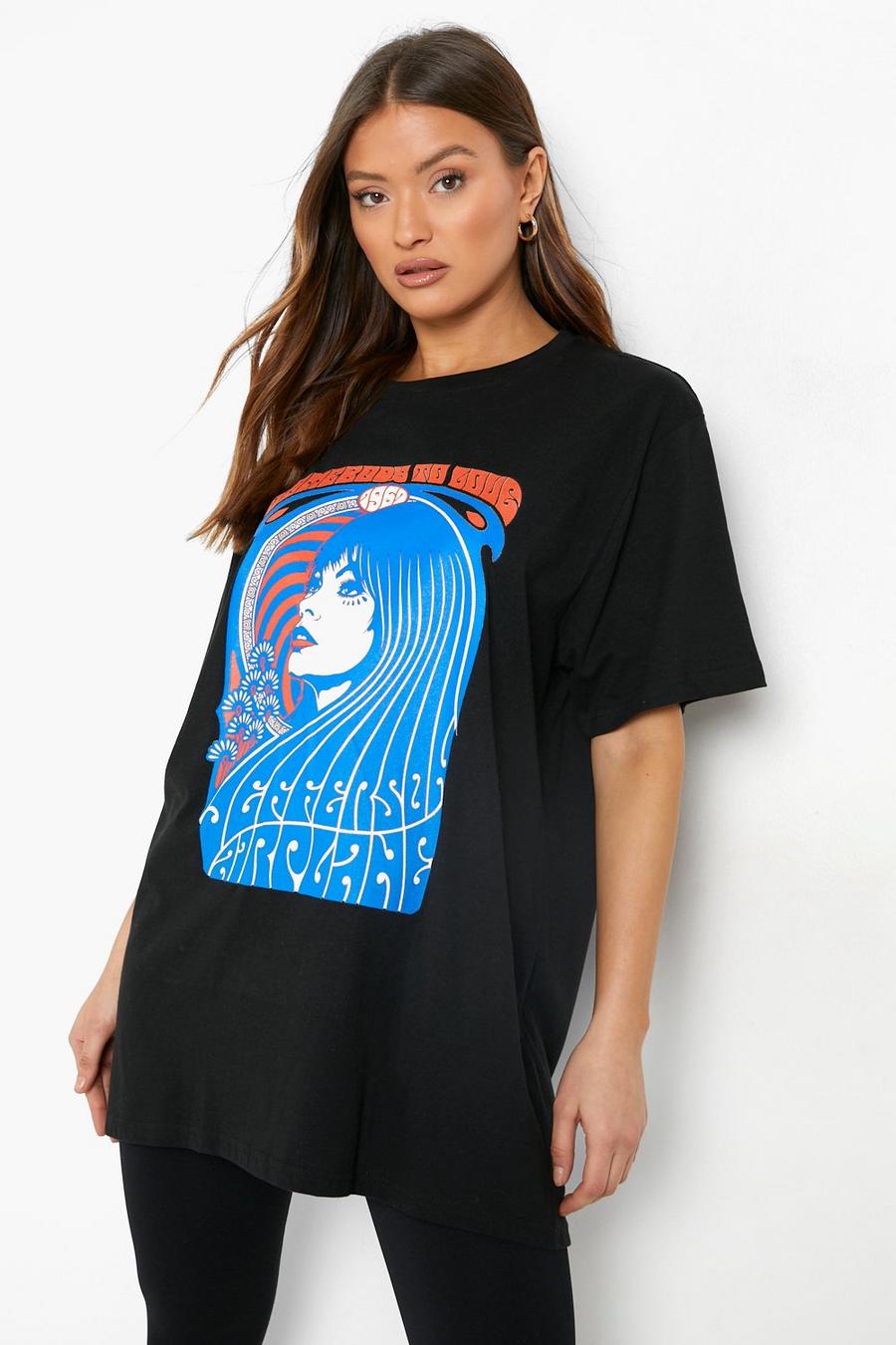T-shirt oversize à imprimé Jefferson Airplane, Black image number 1