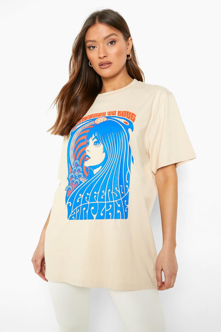 Stone beige Jefferson Airplane License Oversized T-shirt image number 1