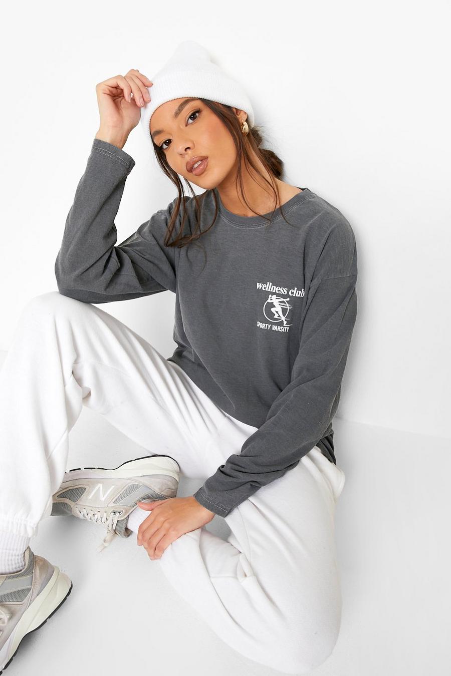 Charcoal Wellness Club Oversized Long Sleeve T Shirt image number 1