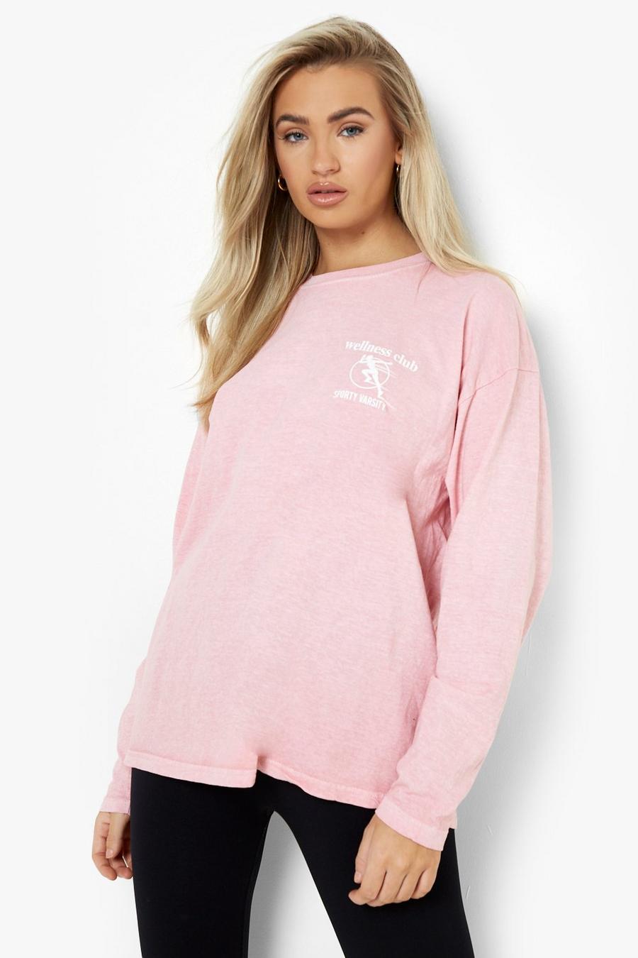 Dusky pink Oversized Wellness Club T-Shirt Met Lange Mouwen  image number 1