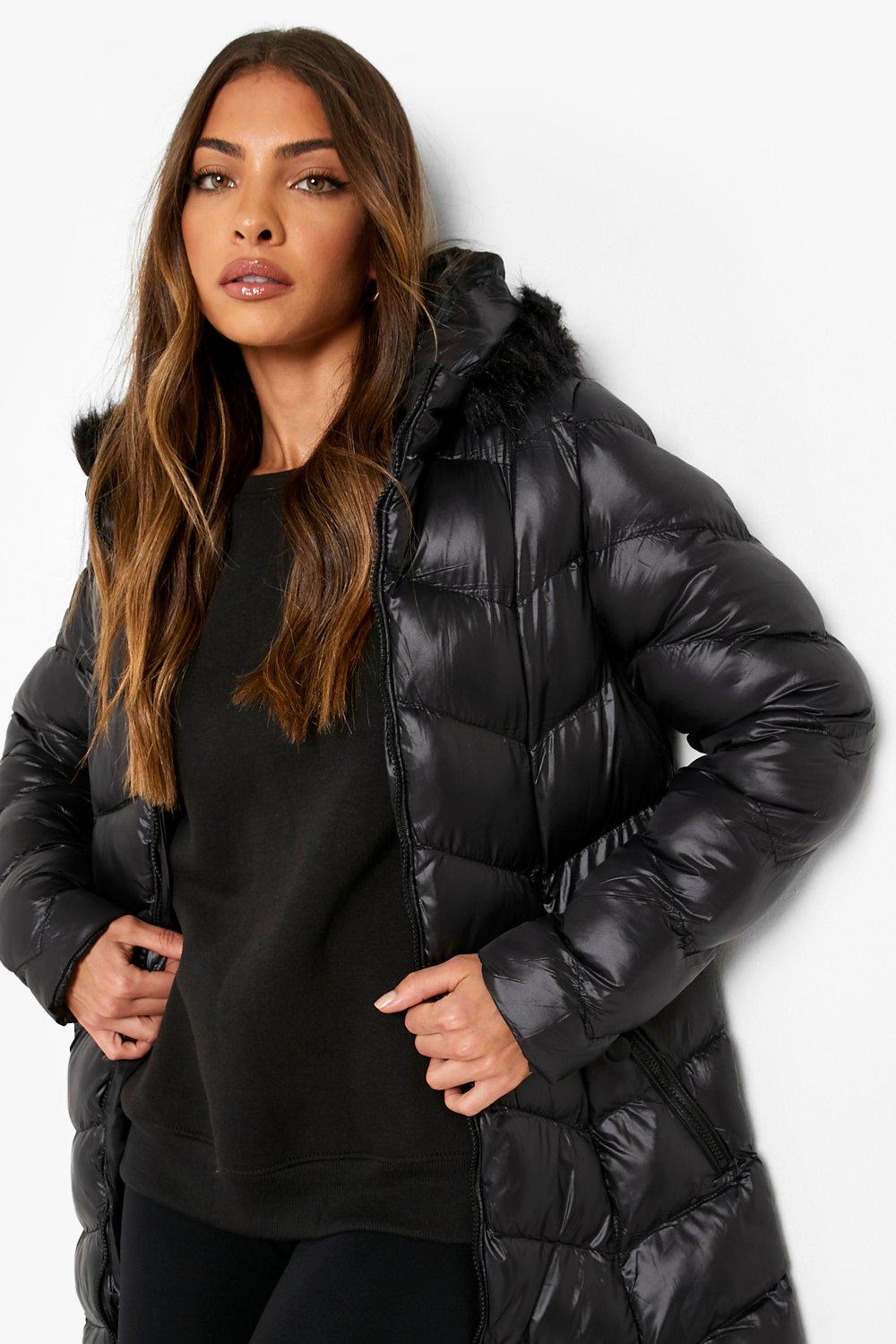 Boohoo quilted jacket clearance with faux fur trim