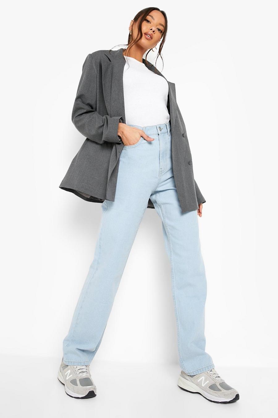 Jeans dritti Basics a vita alta stile anni ‘90, Bleach wash image number 1