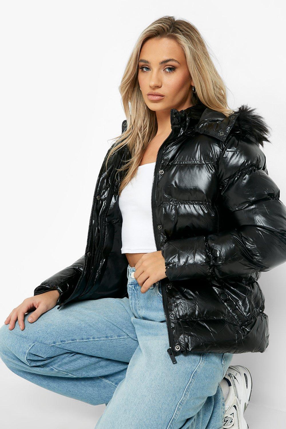 Boohoo shiny puffer clearance jacket