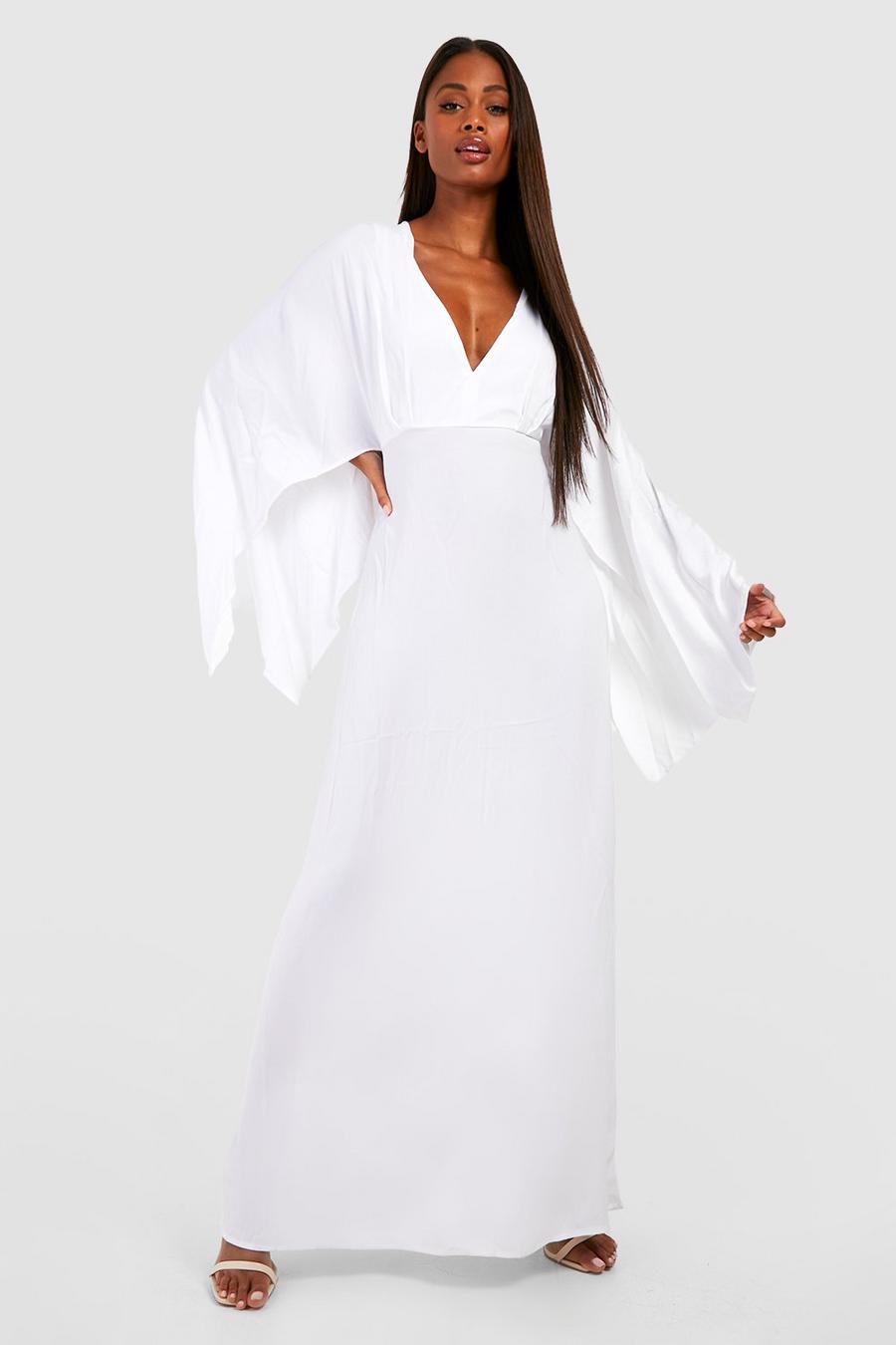 Ivory white Plunge Wide Sleeve Maxi Dress