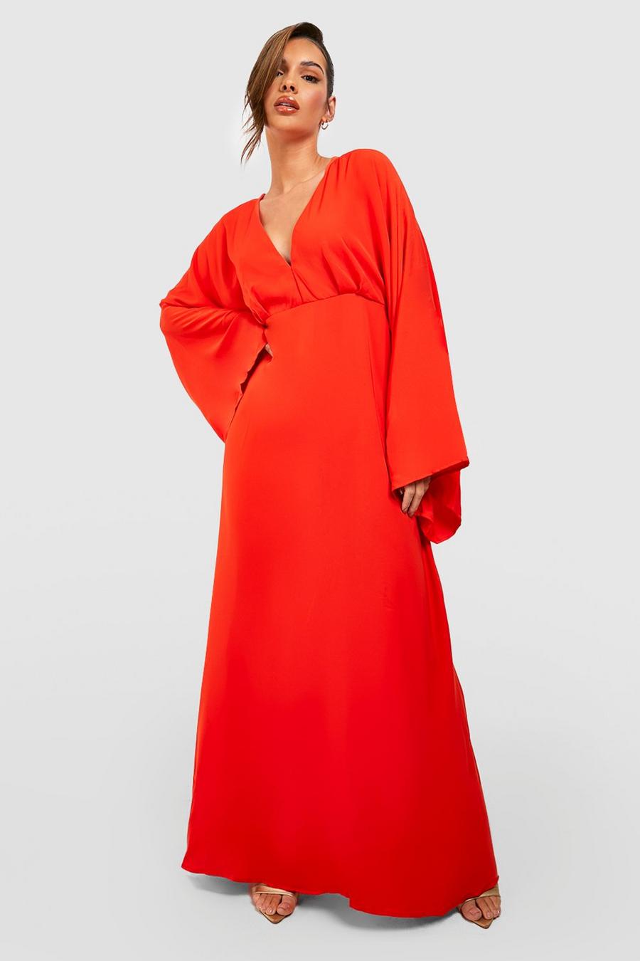 Rust Plunge Wide Sleeve Maxi Dress image number 1
