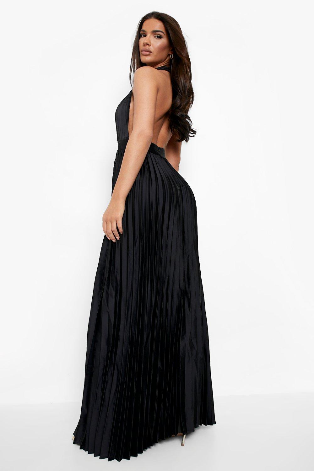 Pleated Black Halter Neck Maxi Dress Pleated Black Halter Neck Maxi Dress
