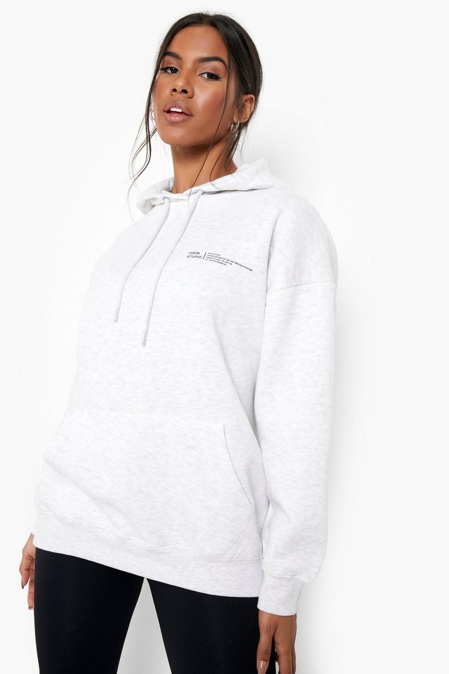Ash grey Dsgn Text Print Oversized Hoodie image number 1
