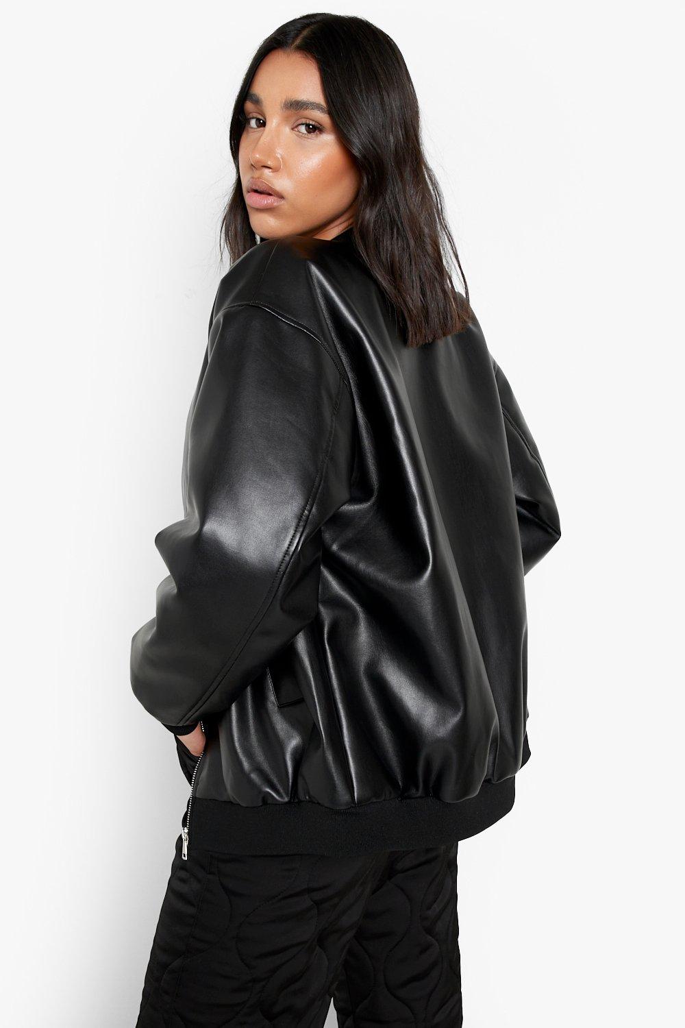 Oversized Faux Leather Bomber Jacket | boohoo