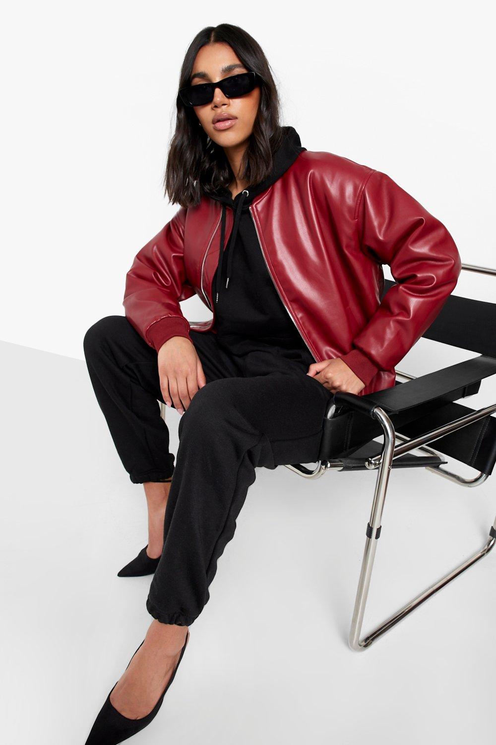 Oversized Faux Leather Bomber Jacket