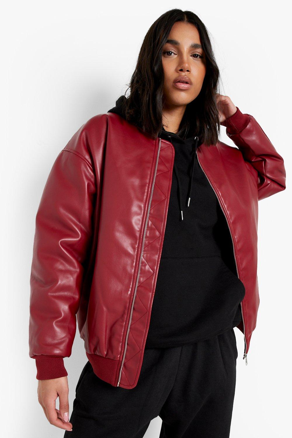 Oversized Faux Leather Bomber Jacket