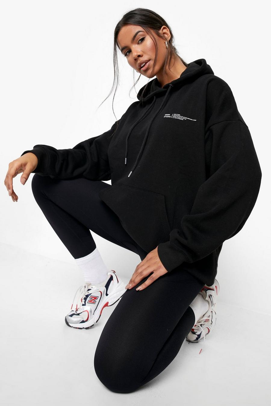 Black Dsgn Text Print Oversized Hoodie image number 1
