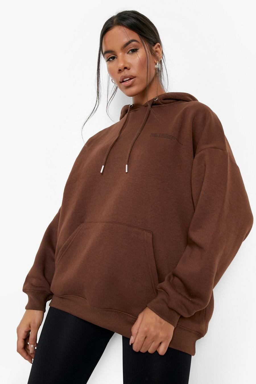 Chocolate brun Dsgn Oversize hoodie med tryck image number 1