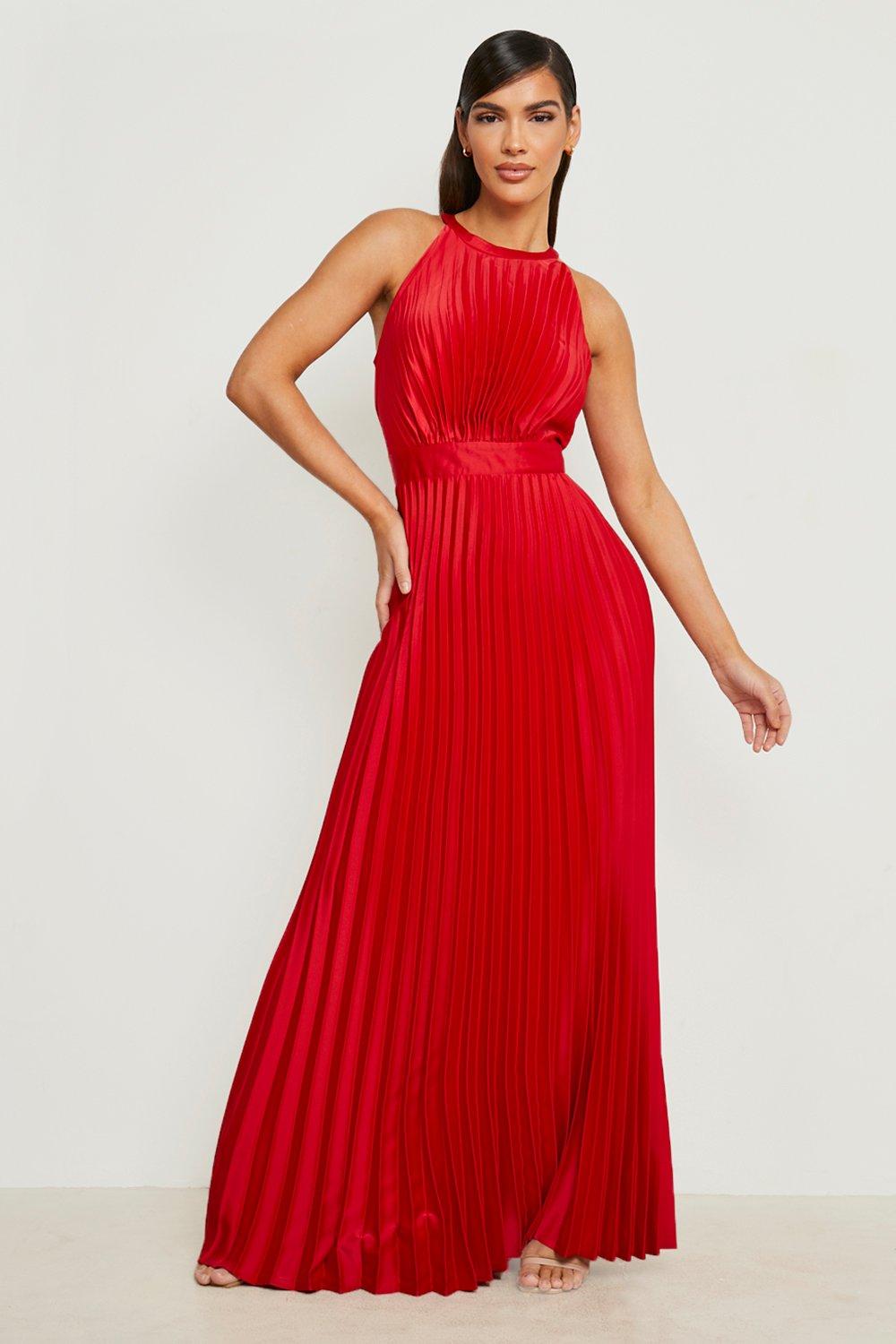 High neck shop pleated maxi dress