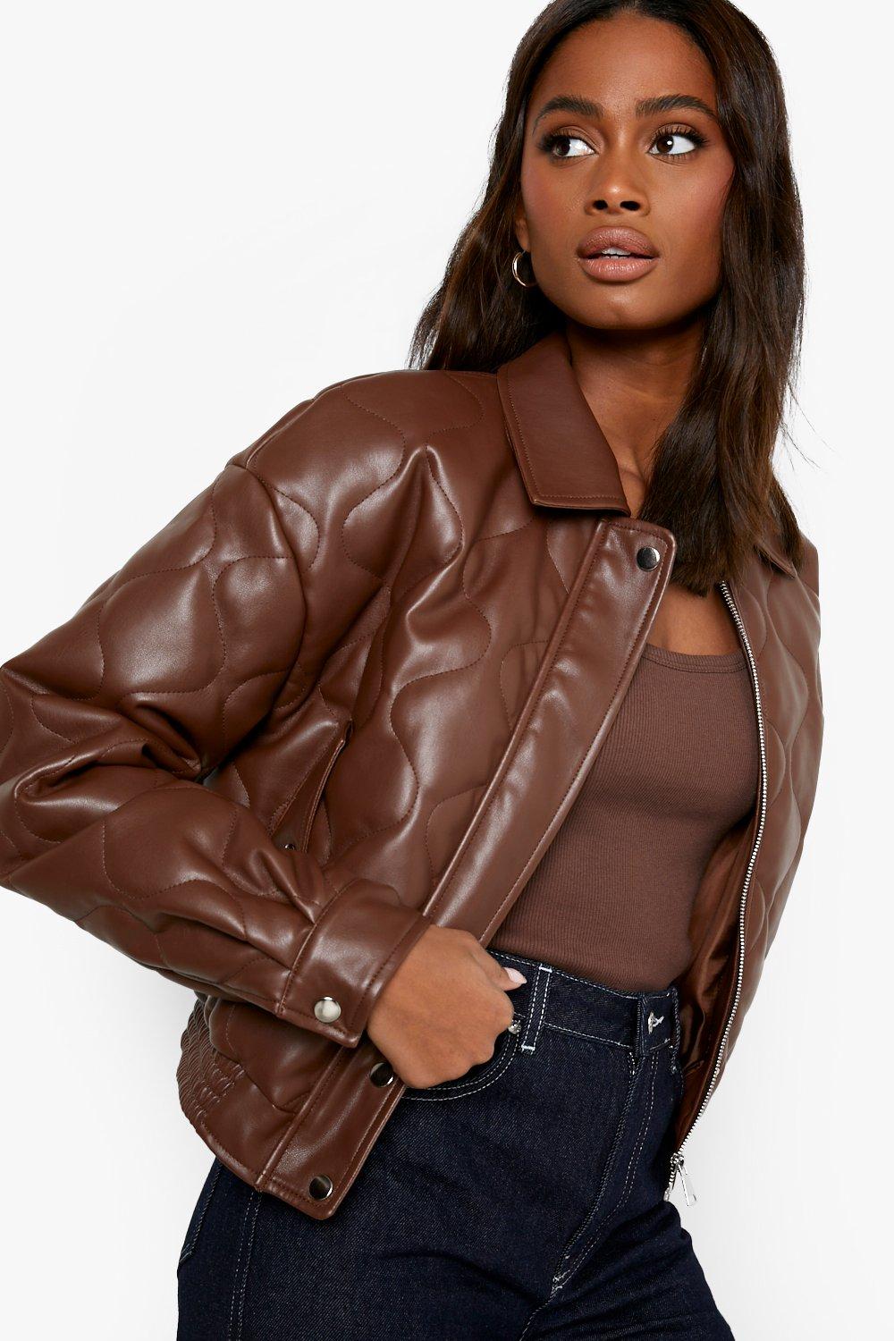 WOMEN'S BROWN LEATHER BOMBER JACKET