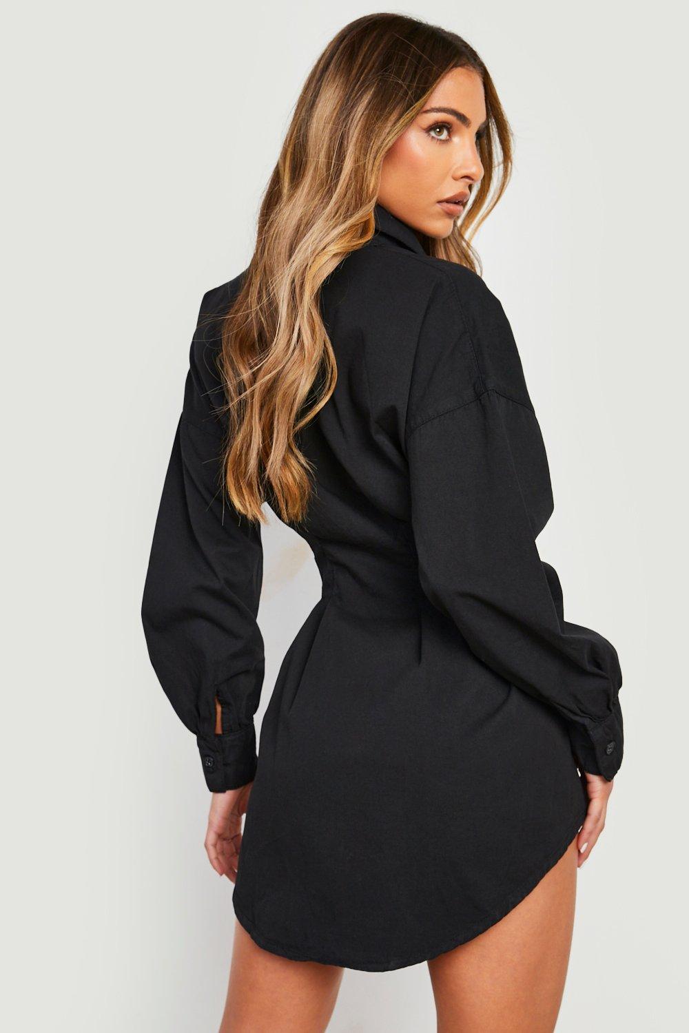 Black dress and denim hot sale shirt