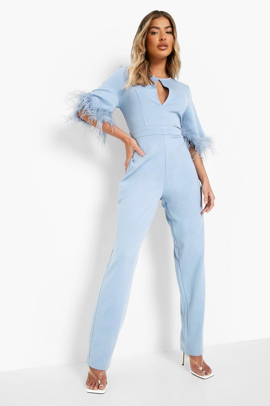 Light blue Feather Cuff Tailored Jumpsuit image number 1