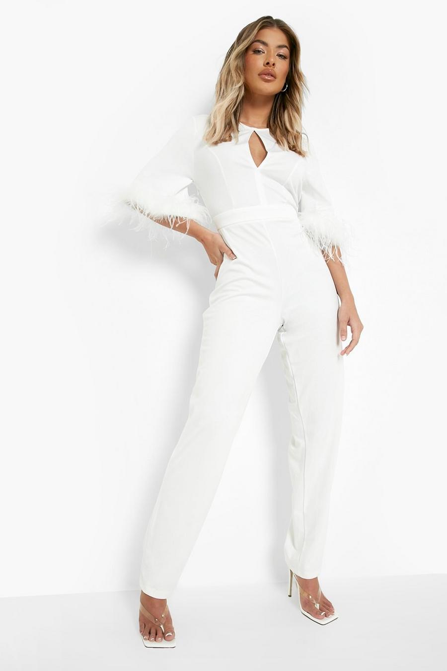 White Feather Cuff Tailored Jumpsuit image number 1