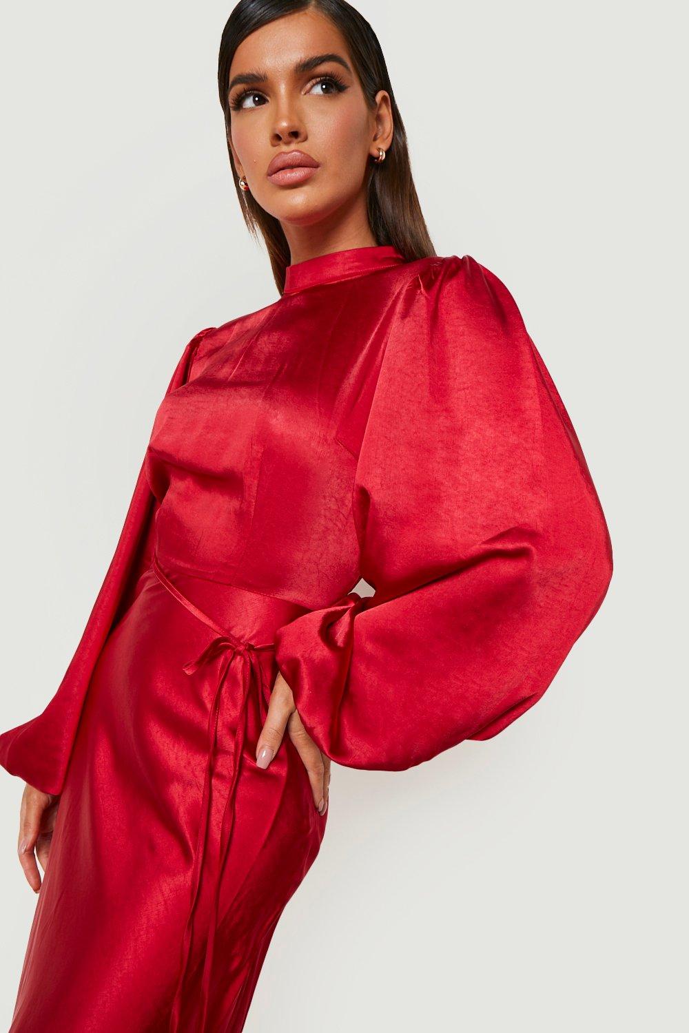 Boohoo red shop satin dress