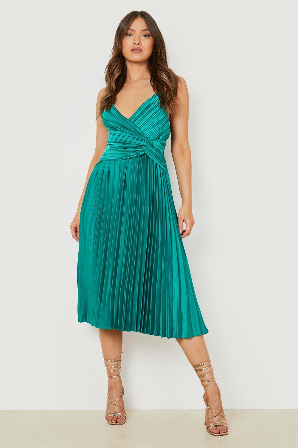 Pleated satin outlet midi dress