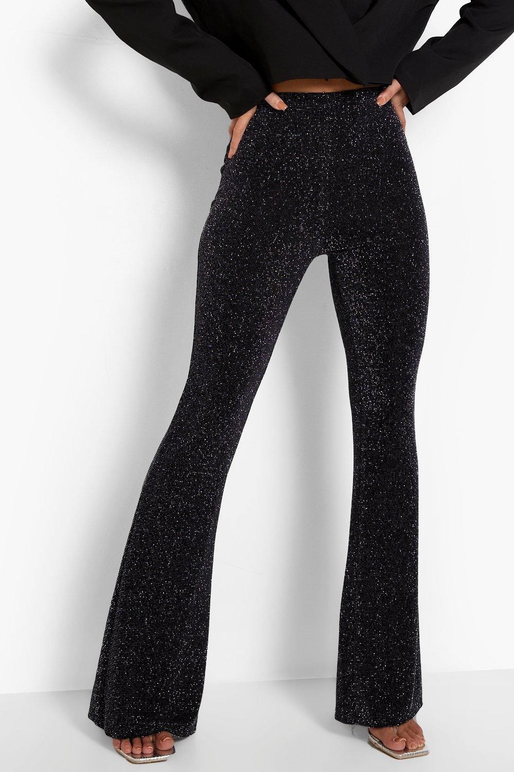 Only Tall flared pants in black glitter