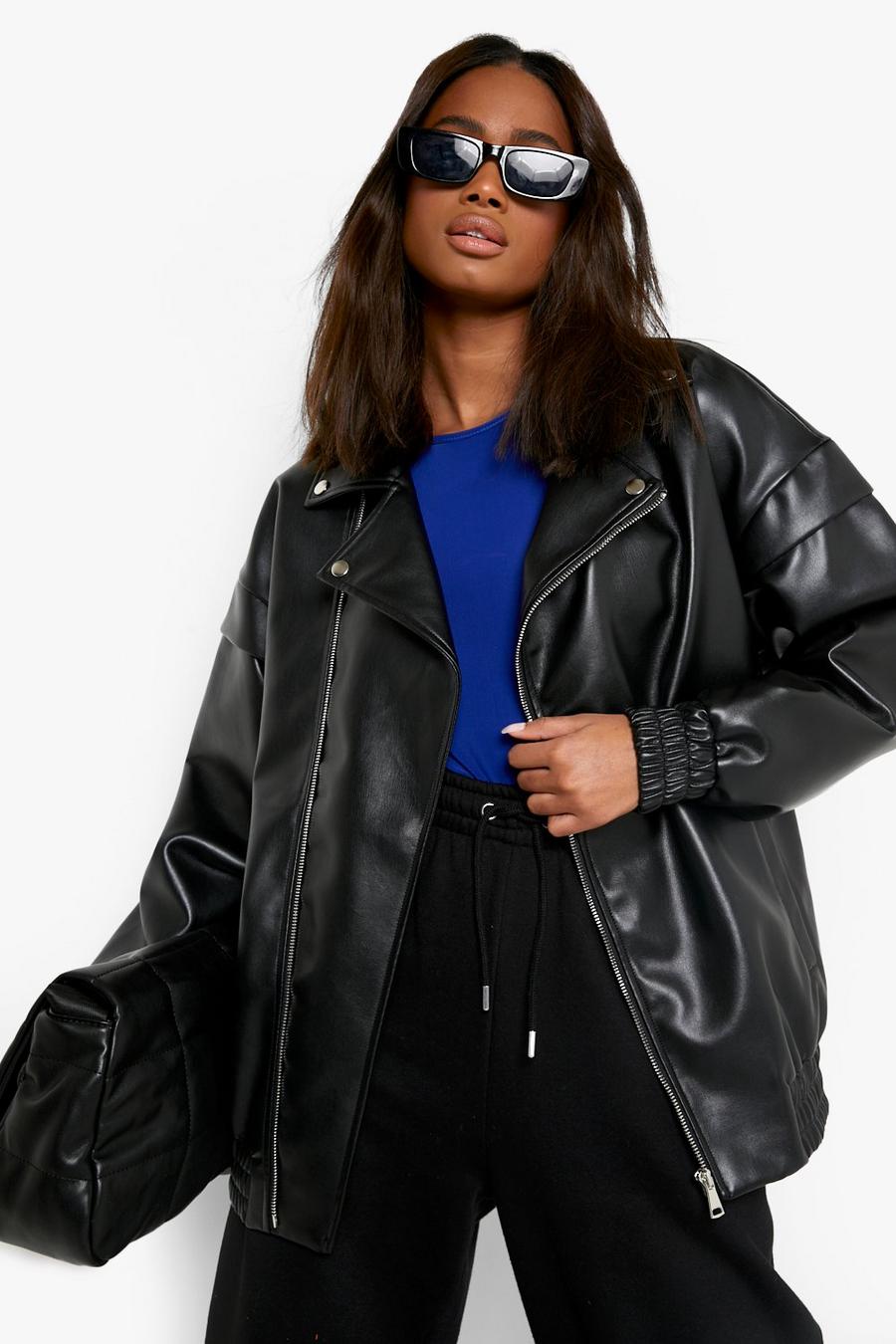 Black Oversized Faux Leather Jacket image number 1