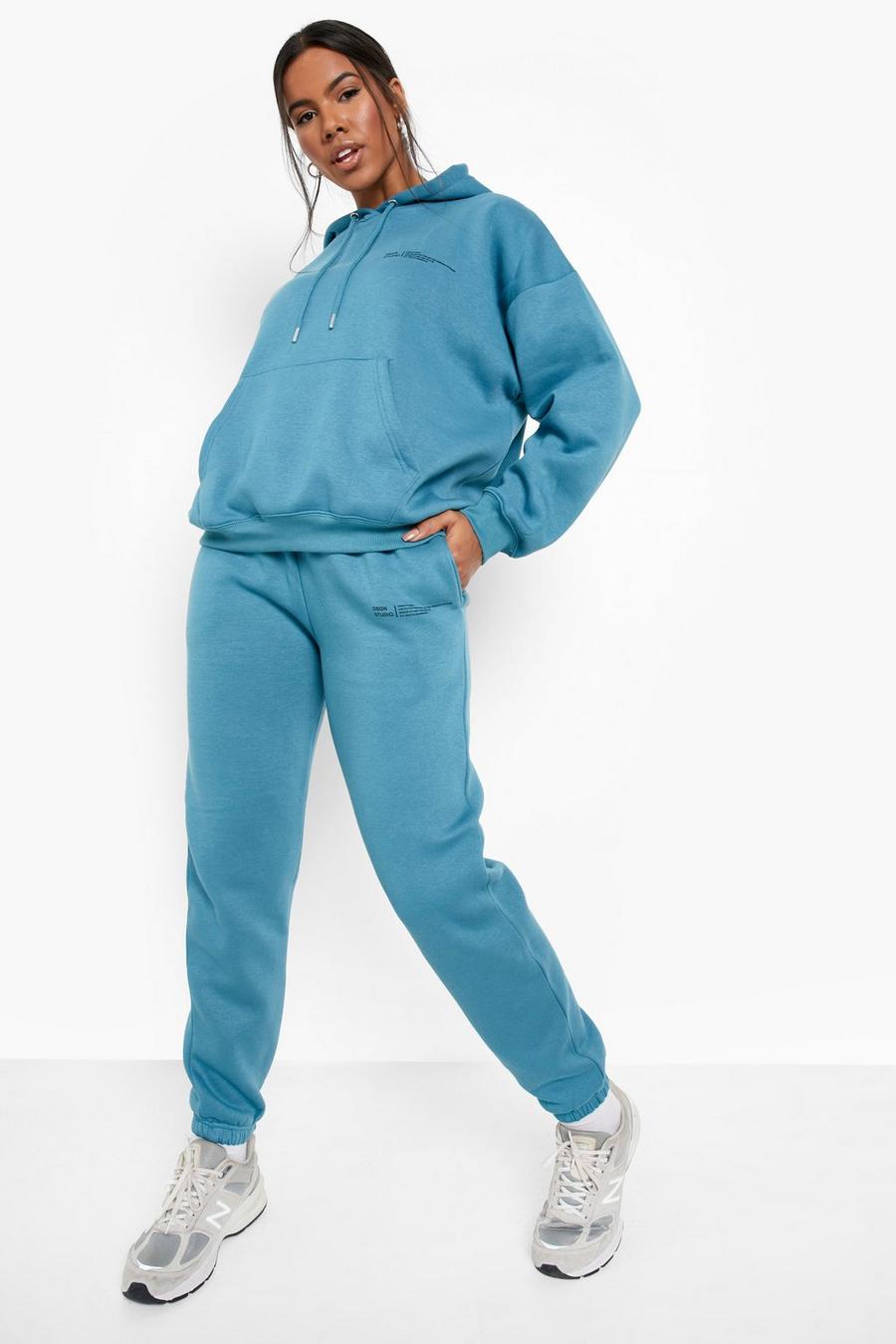 Teal Dsgn Text Printed Hooded Tracksuit image number 1