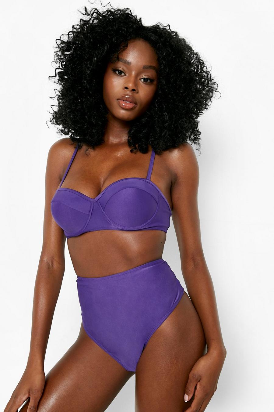 Midnight purple Gewatteerde Bandeau Bikini Top image number 1