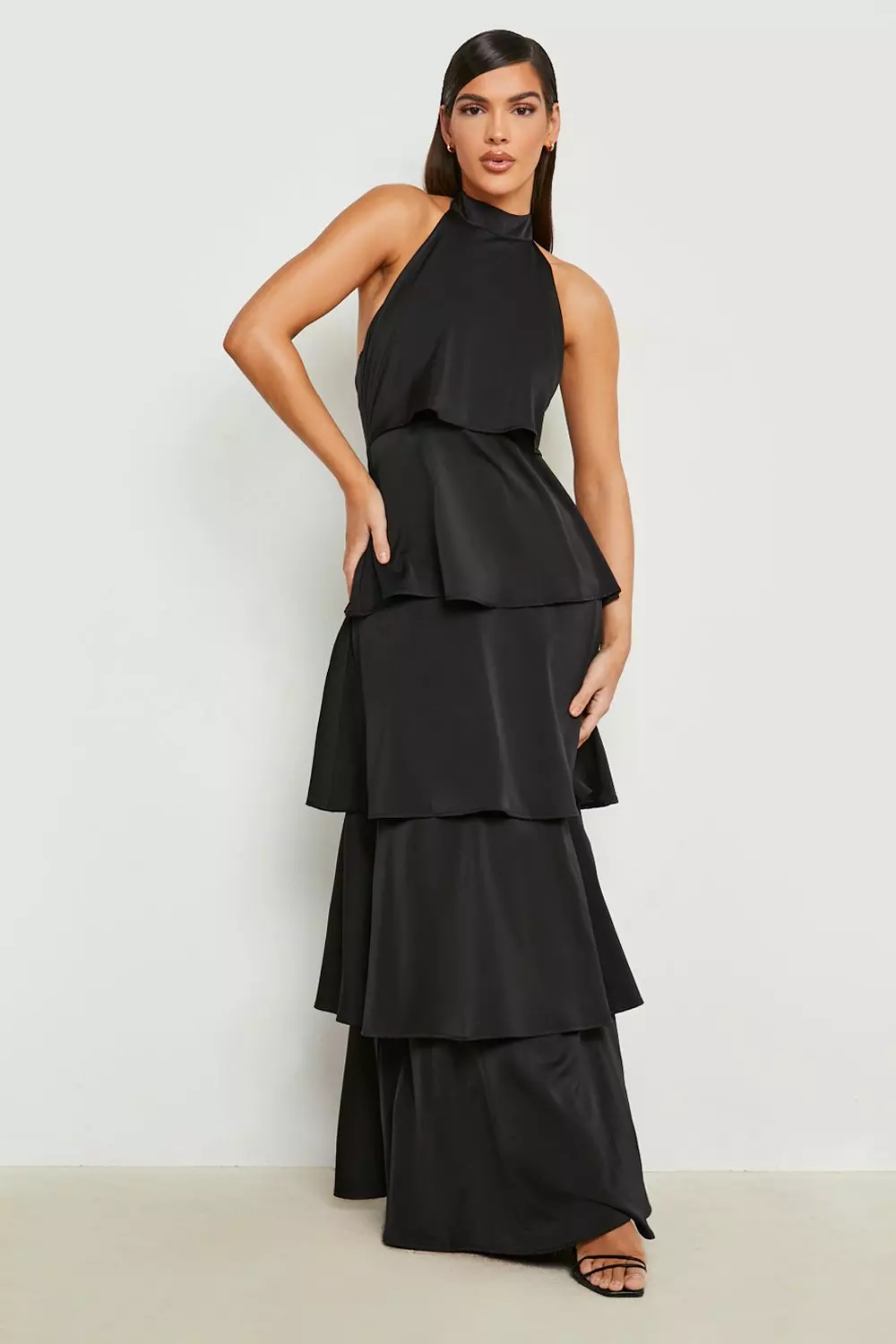 Buy Black 3D Floral Print Textured V-Neck Maxi Dress from