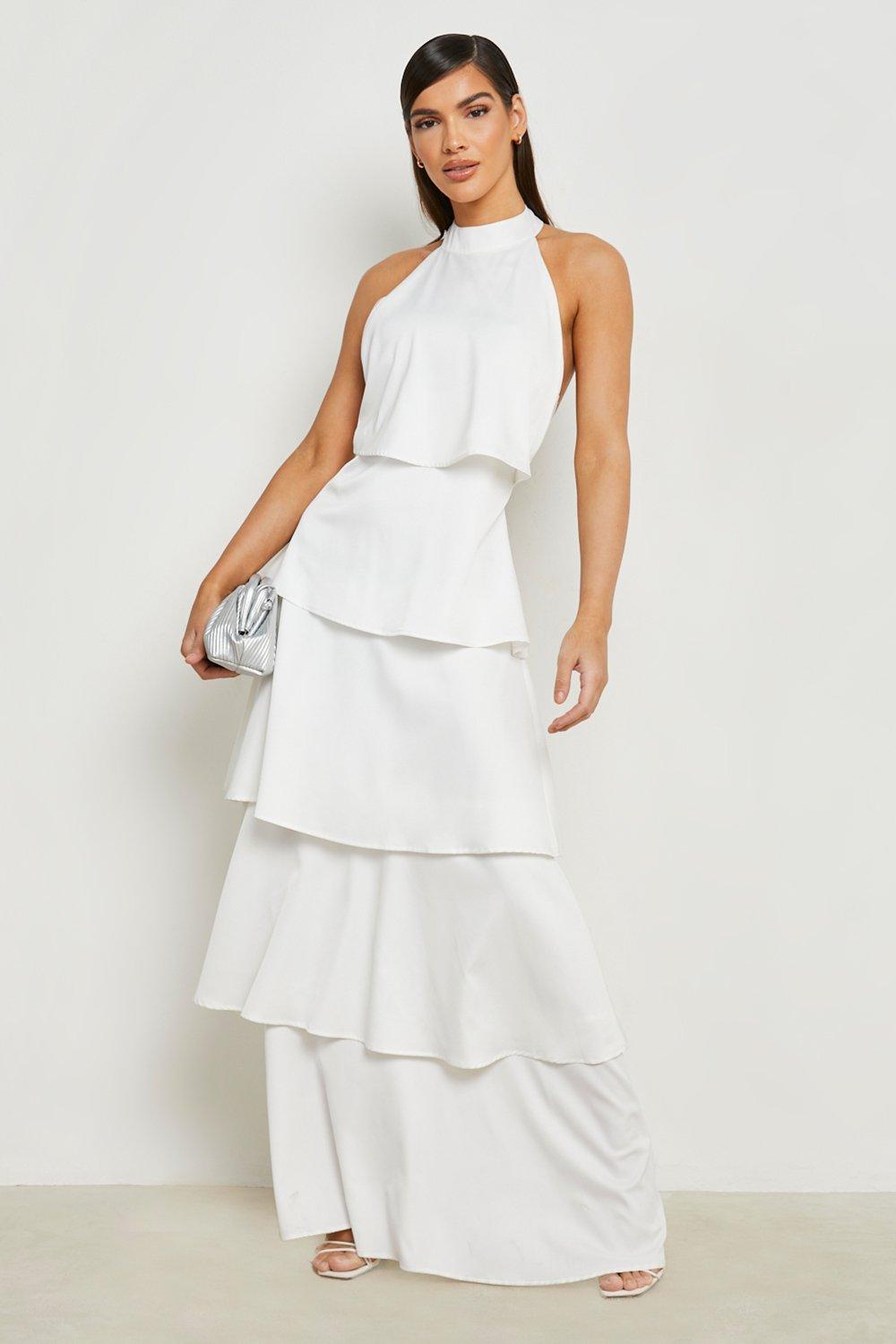 white satin halterneck dress