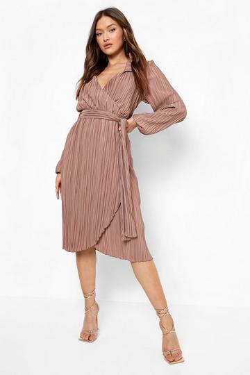 Plisse Wrap Belted Shirt Dress stone